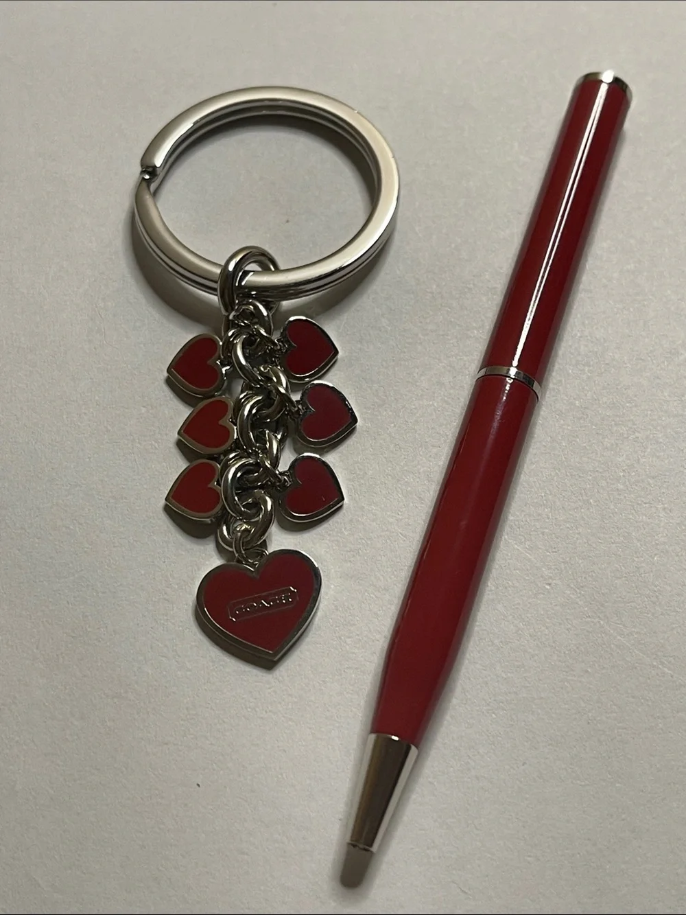 Coach Red Heart Charm Keyring and Coach Pen
